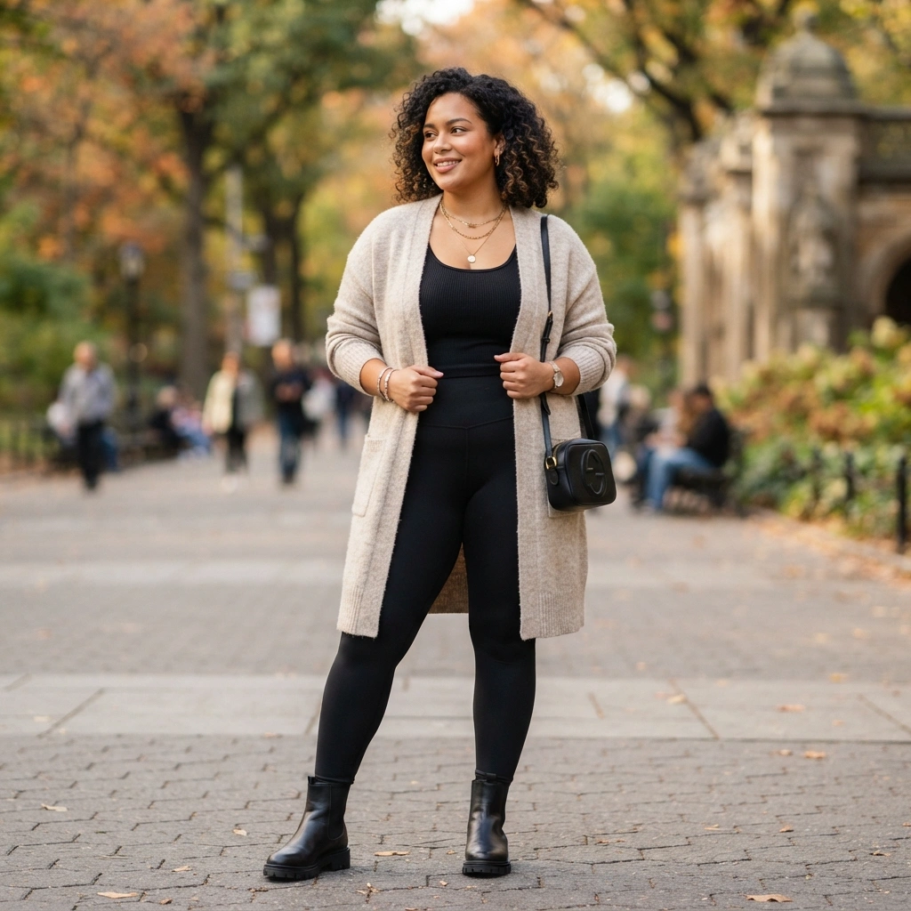 Longline Cardigan and Leggings with a Tank Top