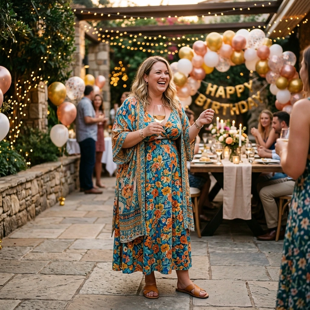 Maxi Dress & Open Kimono with Flat Sandals