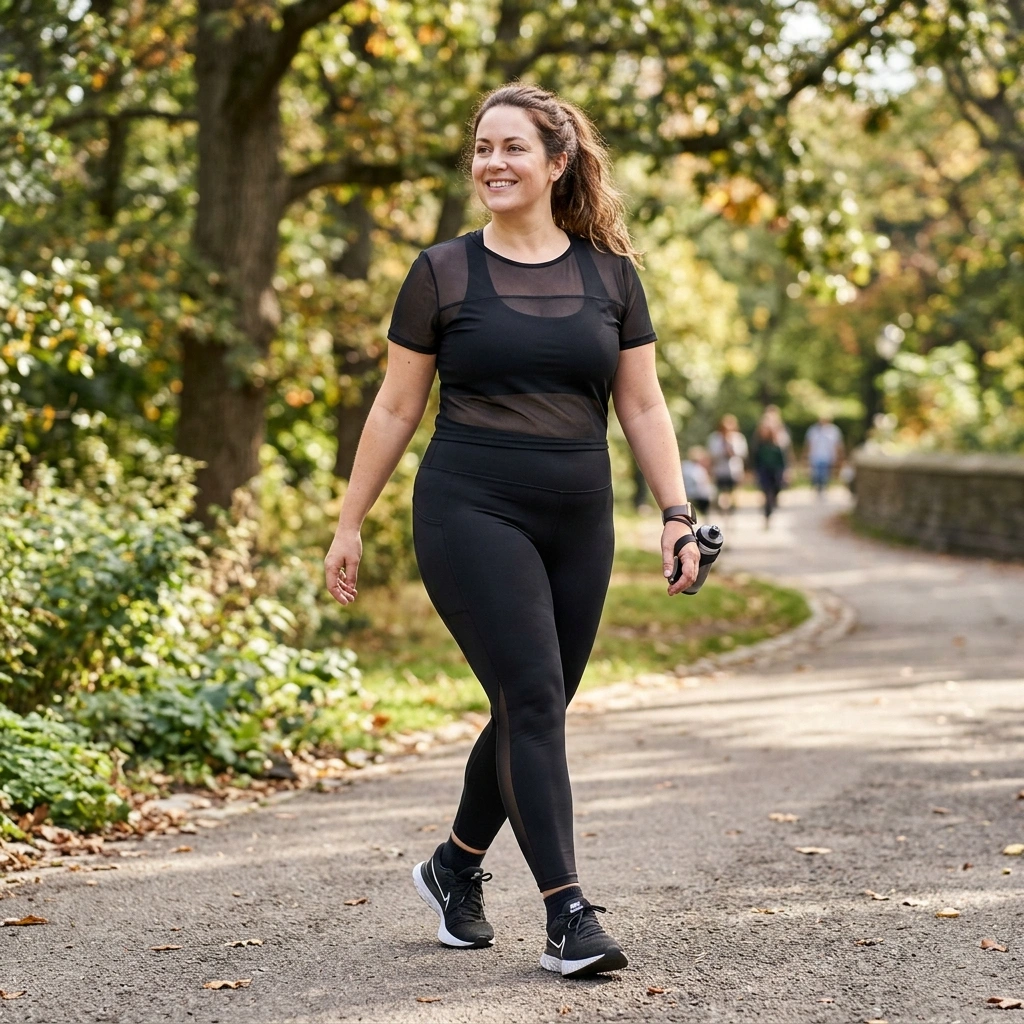 Mesh Panel Top & High Rise Leggings with Sneakers