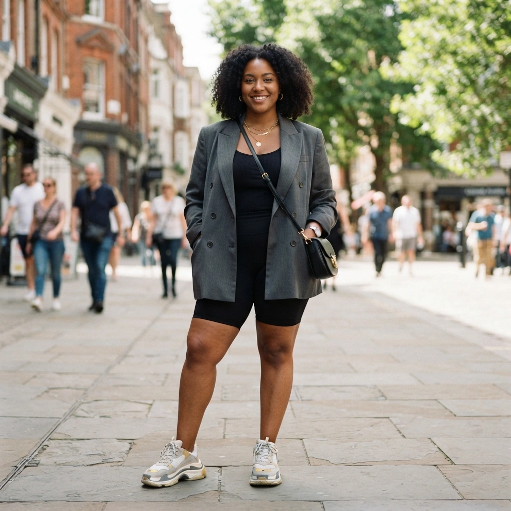 Oversized Blazer & Biker Shorts with Chunky Sneakers