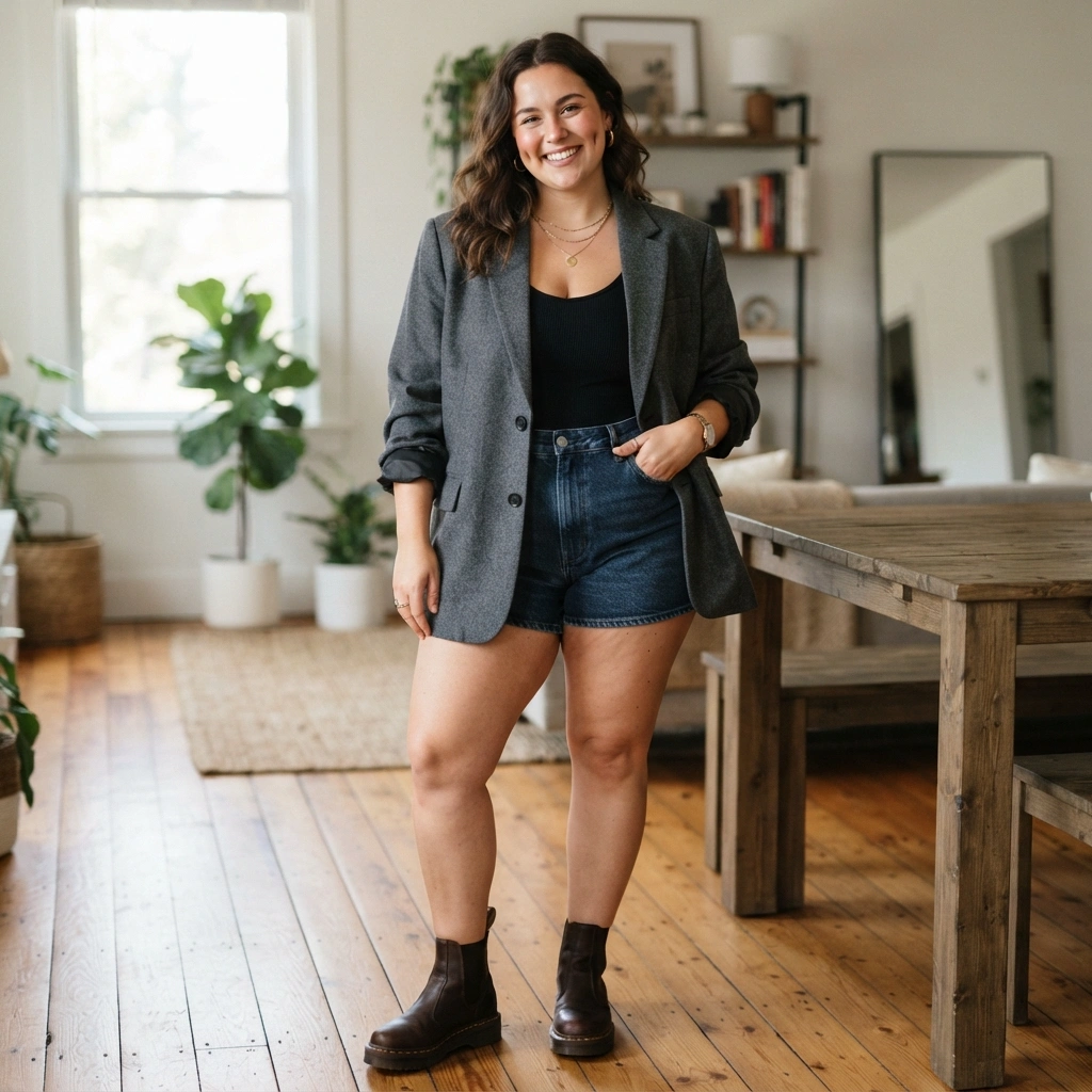 Oversized Blazer & Bodysuit with Shorts & Boots