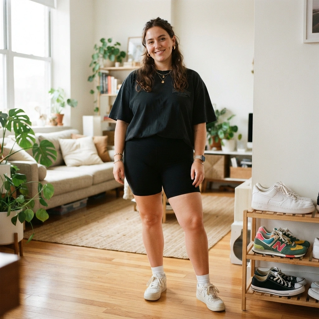 Oversized Tee & Biker Shorts with Sneakers