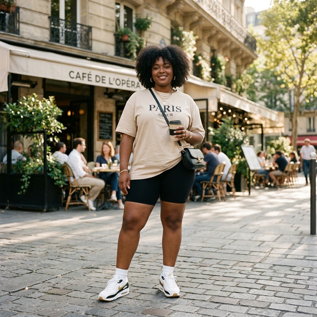 Oversized Tee & Biker Shorts with Sneakers