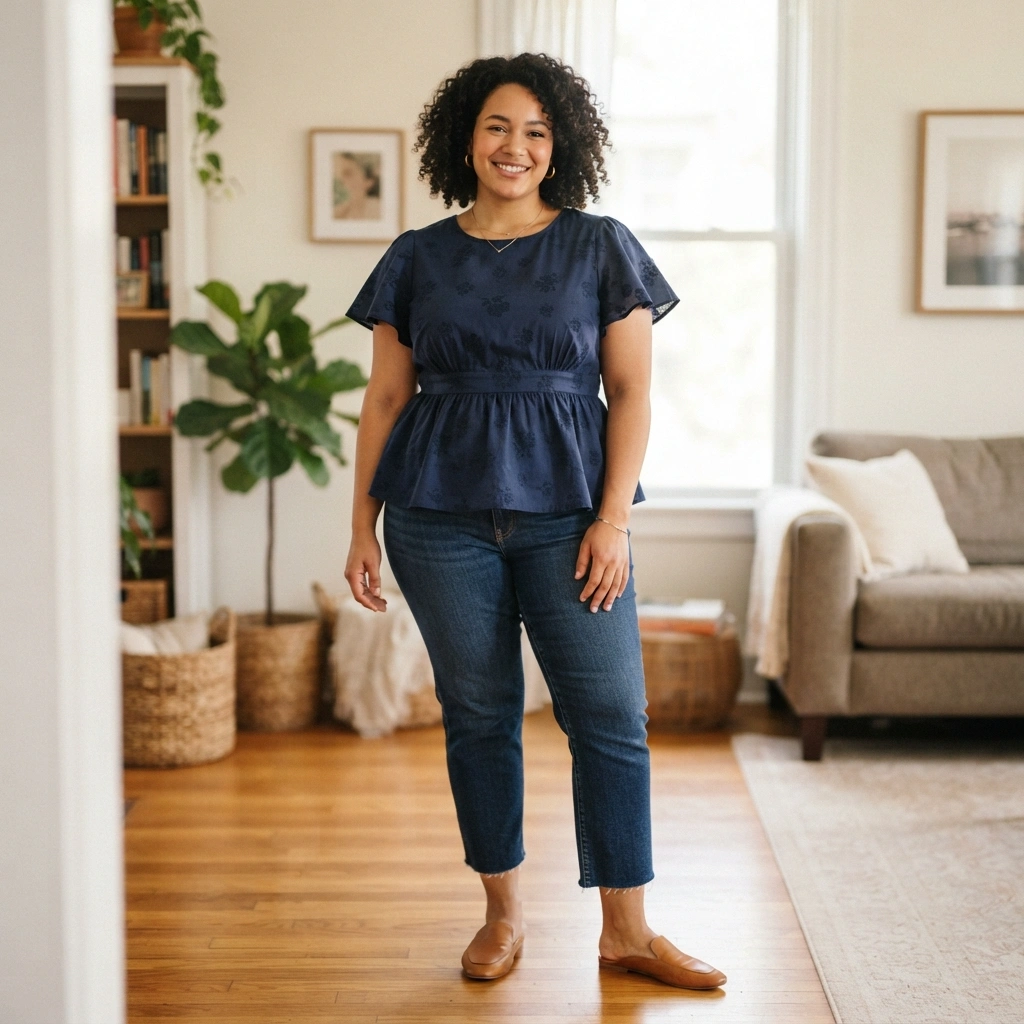 Peplum Top & Cropped Jeans with Flats