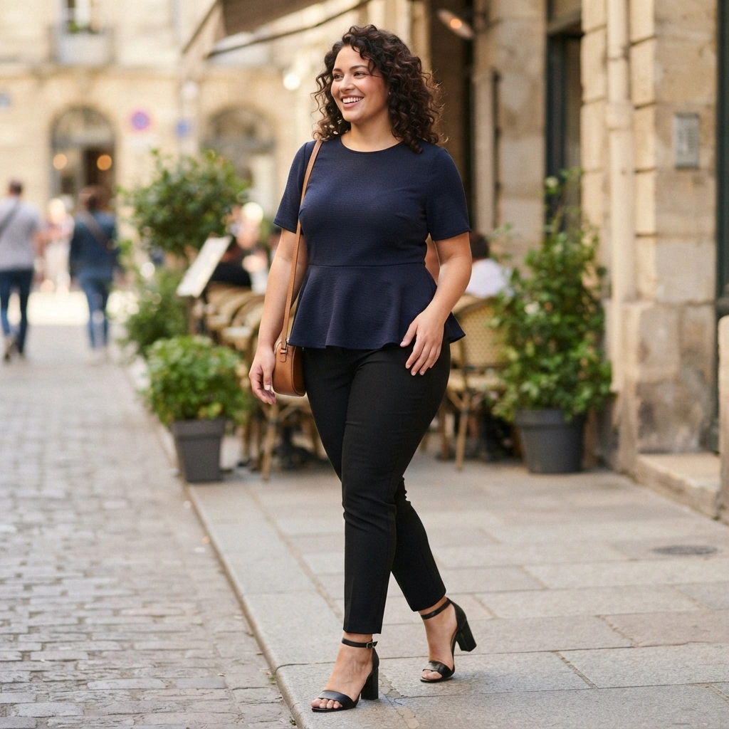 Peplum Top & Fitted Trousers with Heels