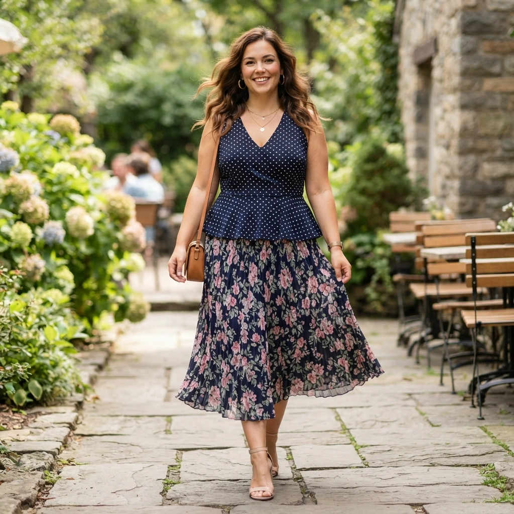Peplum Top & Flowy Skirt with Heels