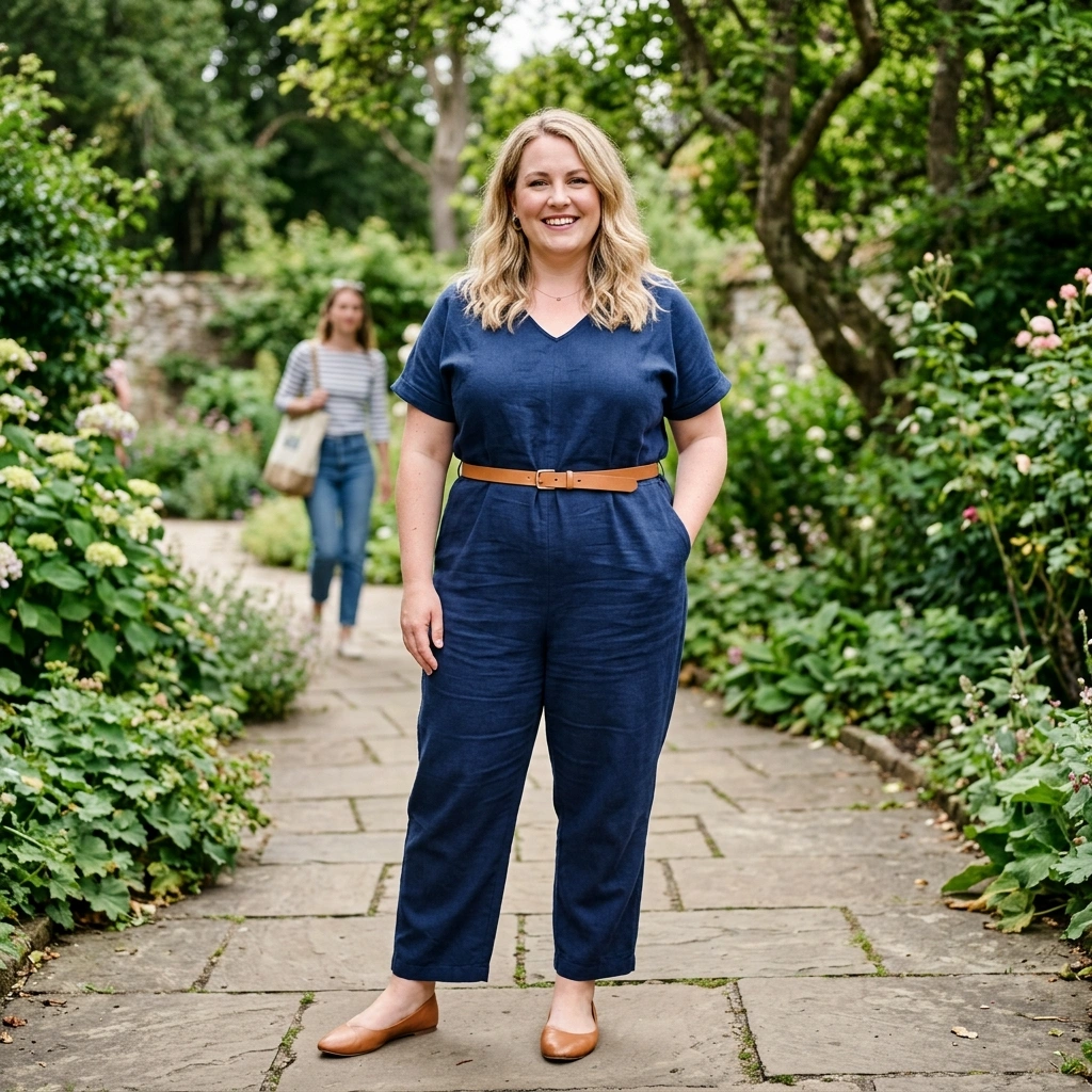 Relaxed Jumpsuit & Slim Belt with Flats