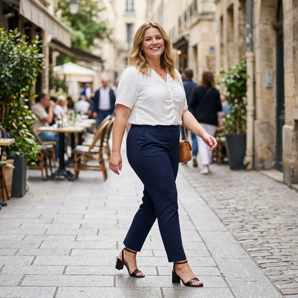 Ruched Blouse & Cigarette Pants with Heels