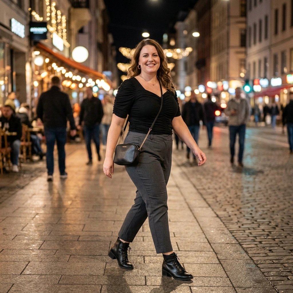 Ruched Top & Cigarette Pants with Ankle Boots