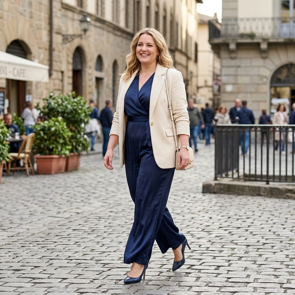 Satin Jumpsuit & Blazer with Pumps