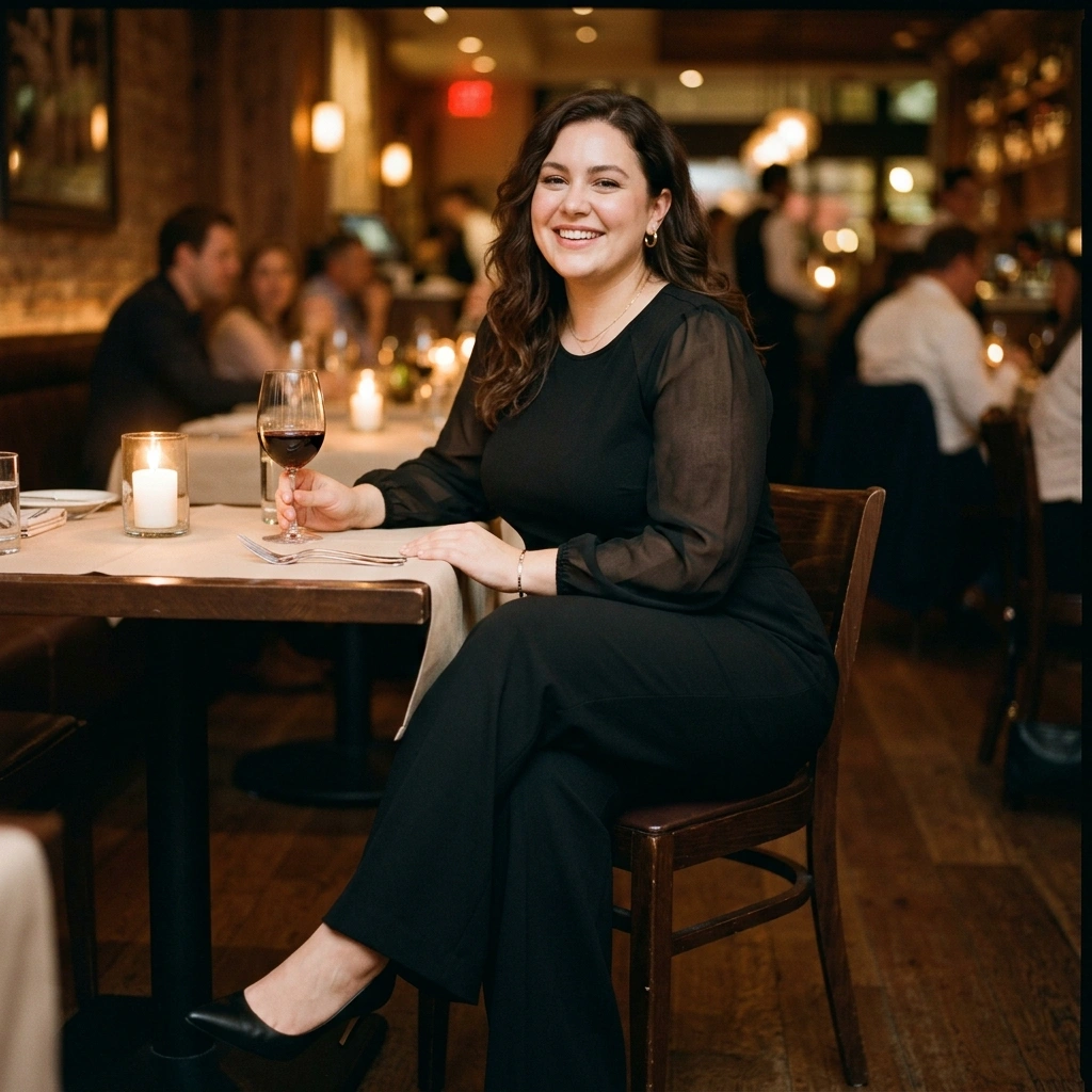 Sheer Sleeve Blouse & High-Waisted Trousers with Pumps