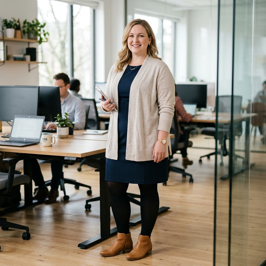 Shift Dress & Light Cardigan with Ankle Boots