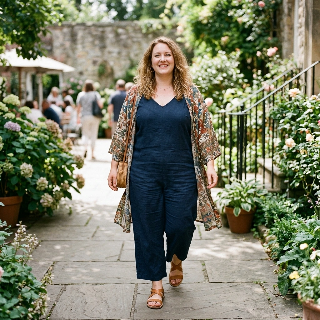 Sleeveless Jumpsuit & Kimono with Sandals