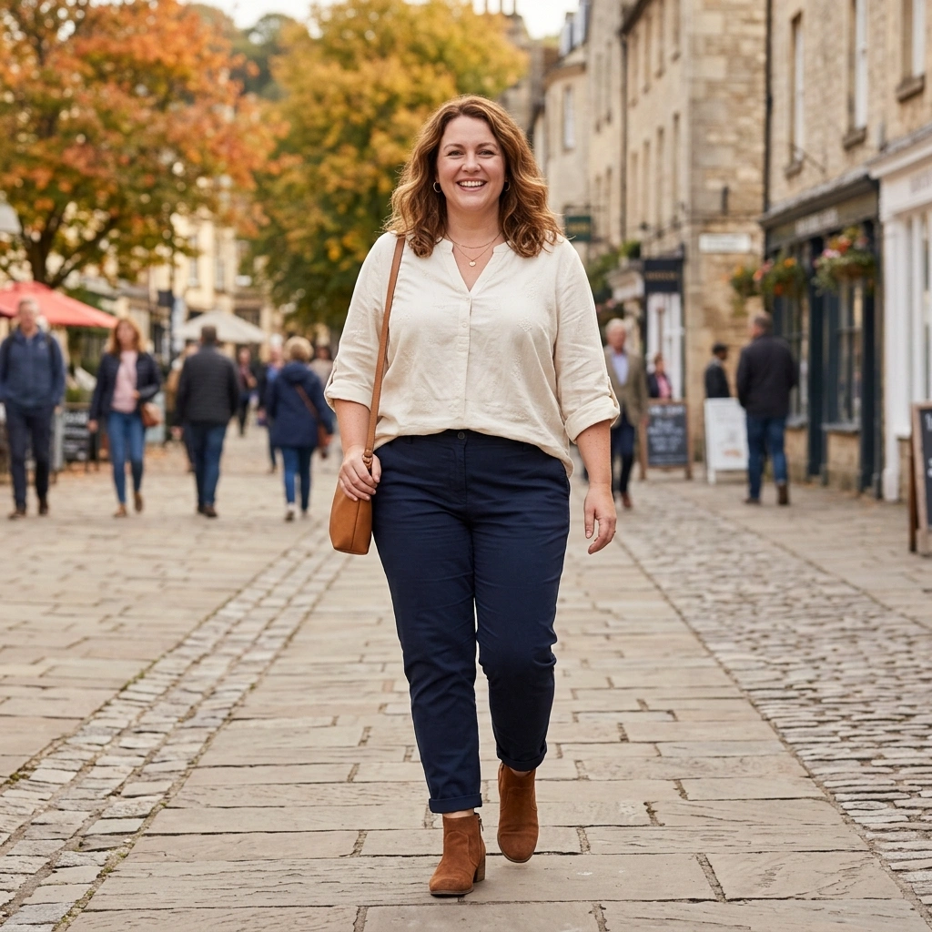 Soft Blouse & Chinos with Ankle Boots