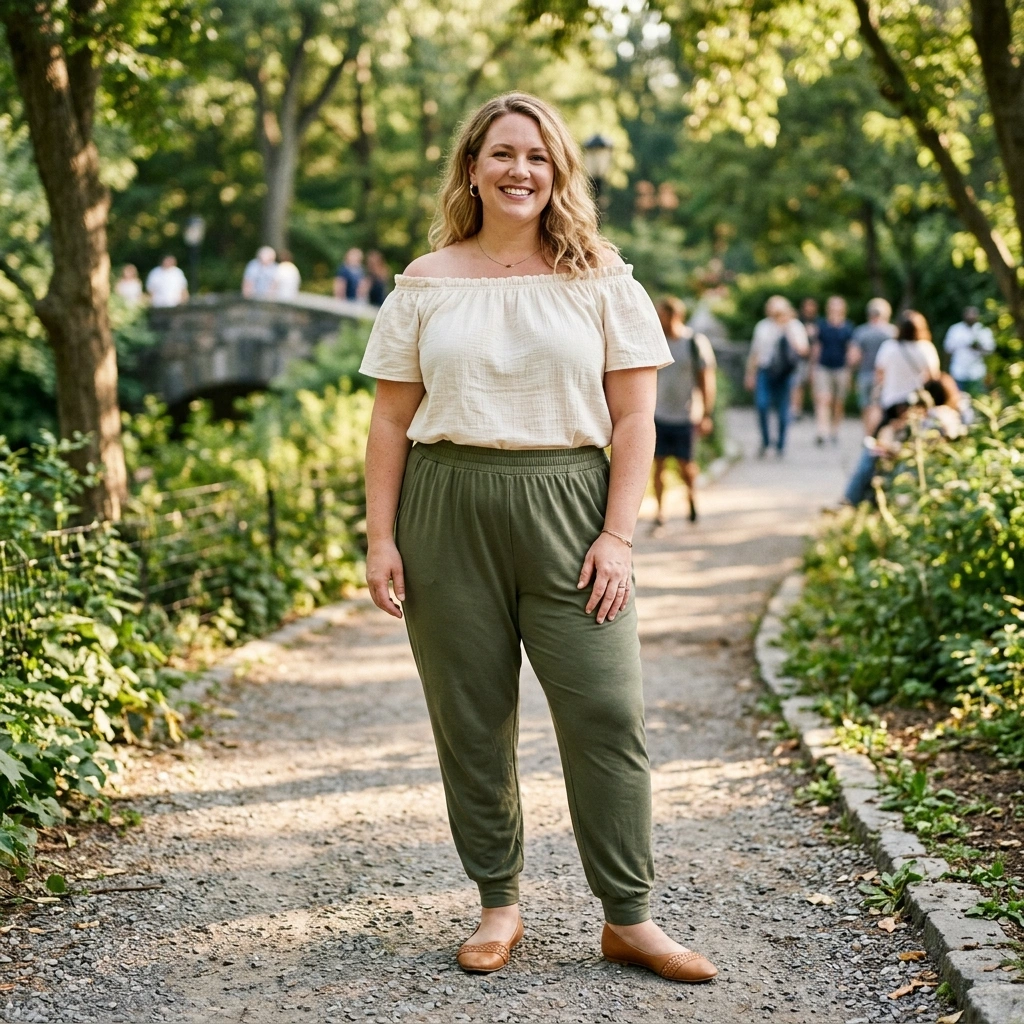 Soft Harem Pants & Off Shoulder Top with Flats