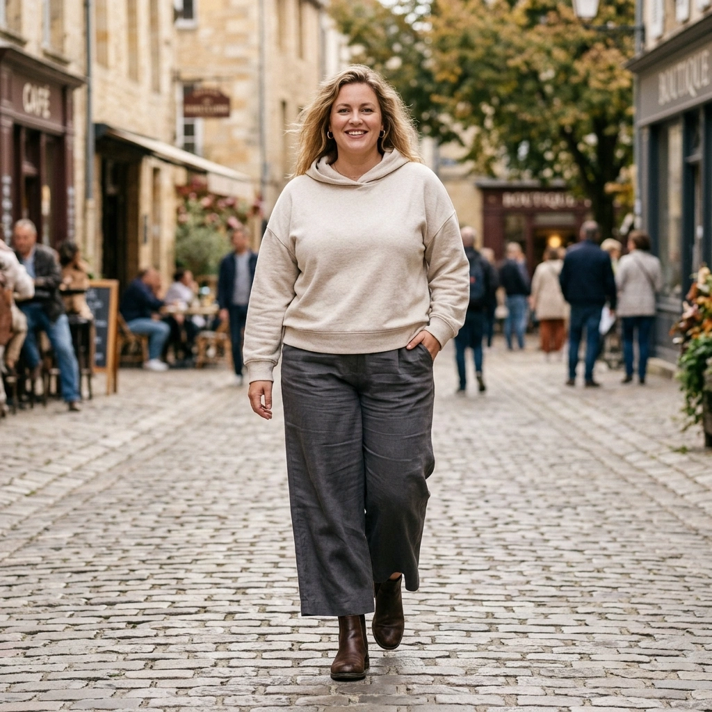 Soft Hoodie & Wide Pants with Ankle Boots