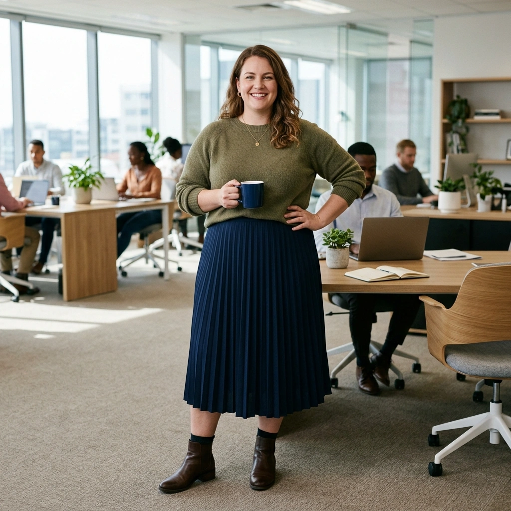 Soft Knit Sweater & Midi Skirt with Ankle Boots