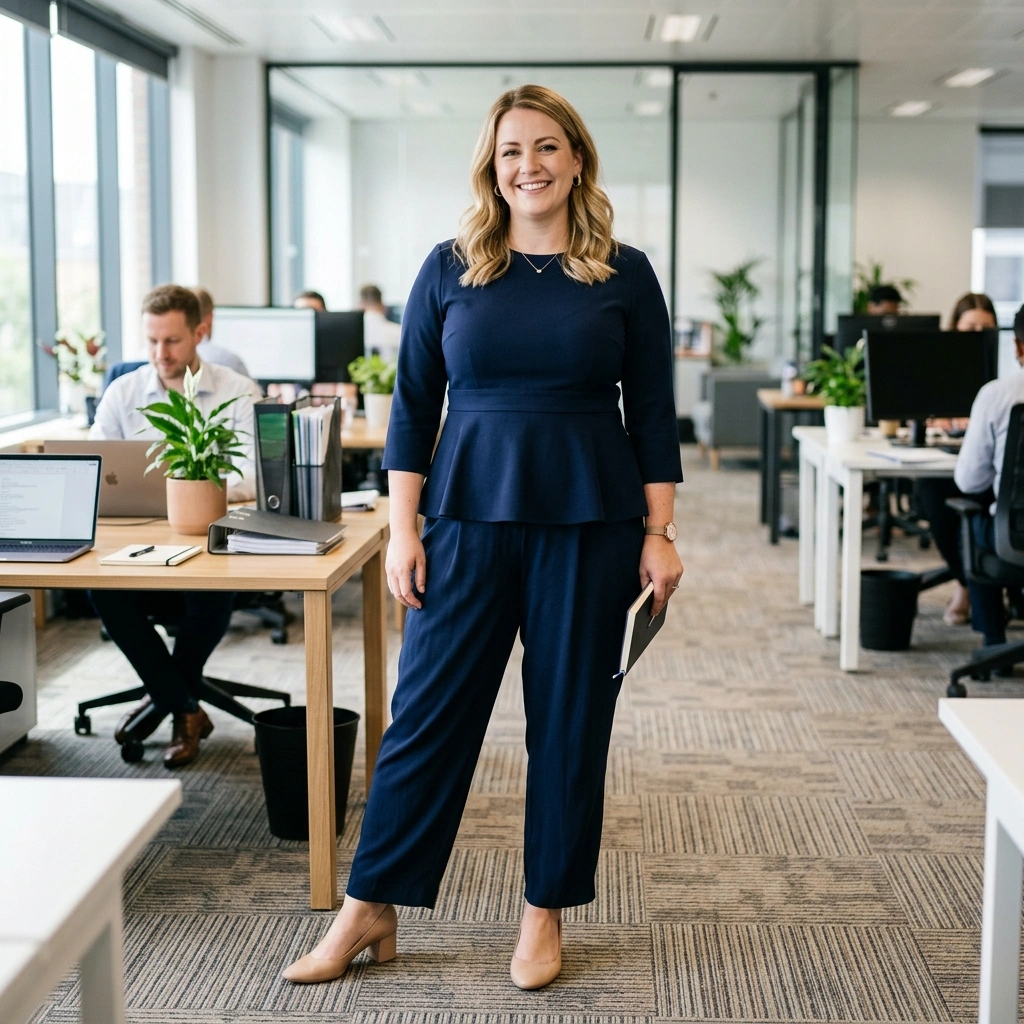 Soft Trousers & Peplum Top with Low Pumps