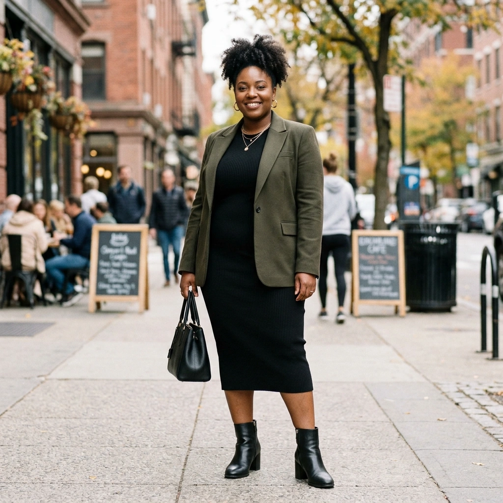 Structured Blazer & Bodycon Midi with Ankle Boots