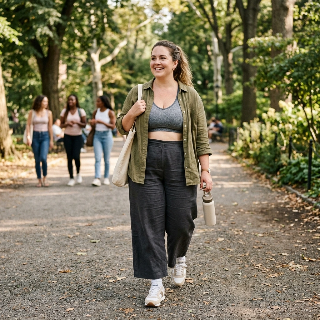 Supportive Bra & Wide Leg Pants with Sneakers