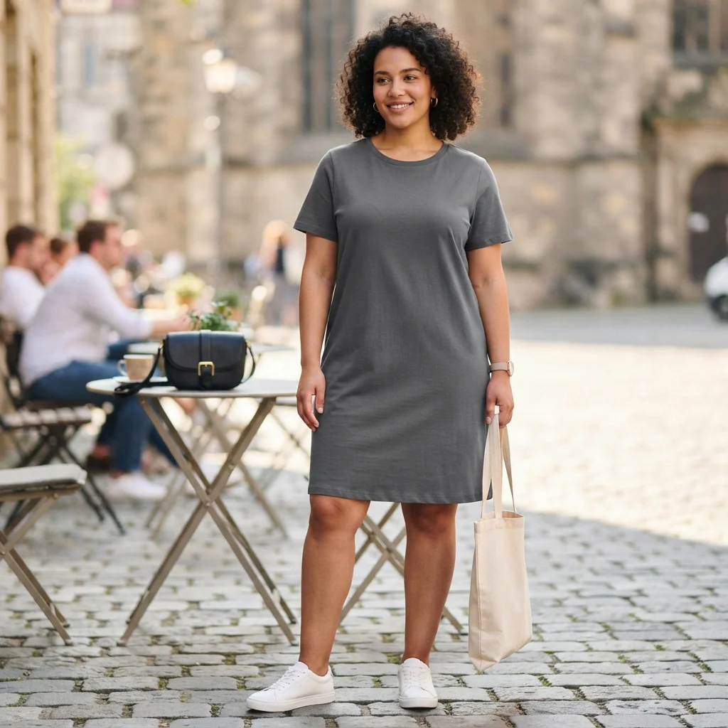 T-Shirt Dress & Sneakers with a Crossbody Bag