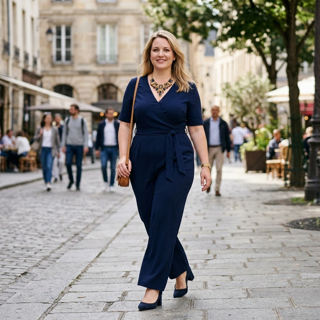 Tailored Jumpsuit & Statement Necklace with Pumps