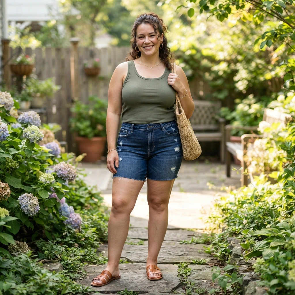 Tank Top & Denim Shorts with Sandals
