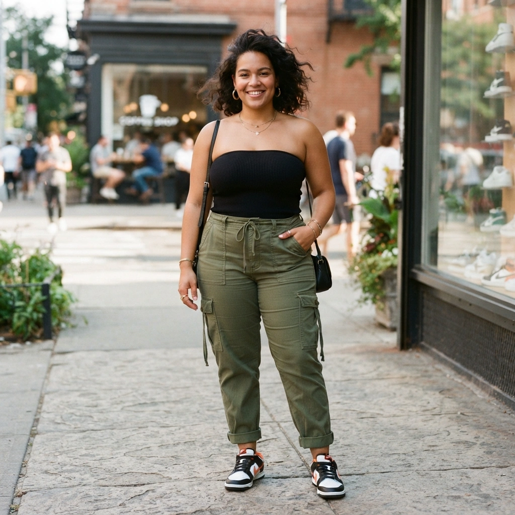 Tube Top & Cargo Pants with Sneakers