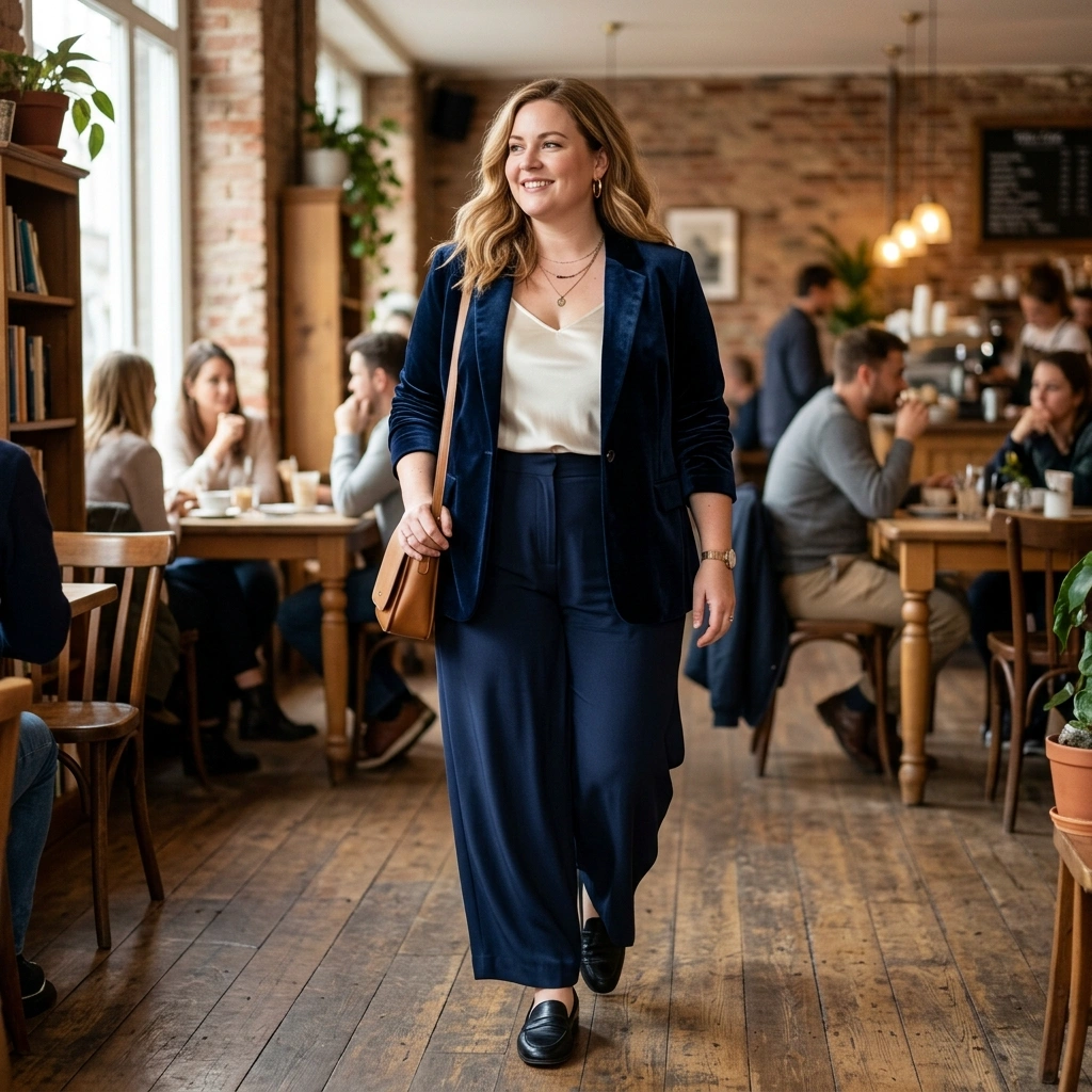 Velvet Blazer & Silk Camisole with Wide Pants
