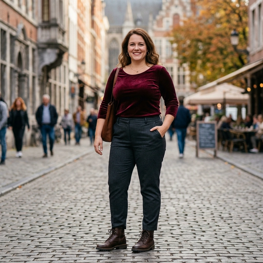 Velvet Top & Tailored Pants with Boots