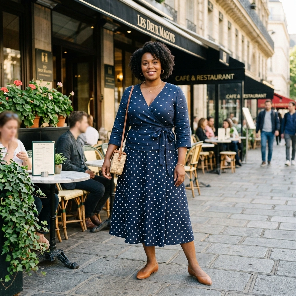 Wrap Top & Midi Skirt with Flats