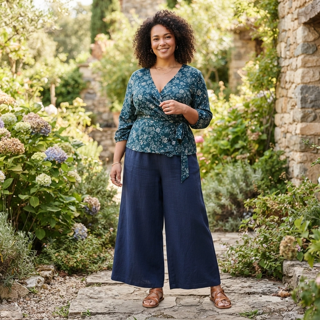 Wrap Top & Palazzo Pants with Sandals