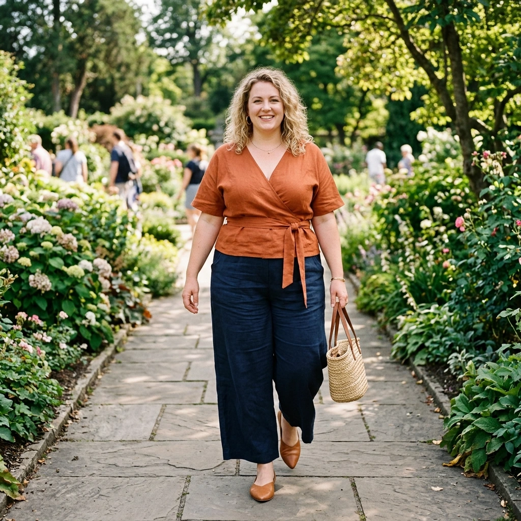 Wrap Top & Wide Pants with Flats
