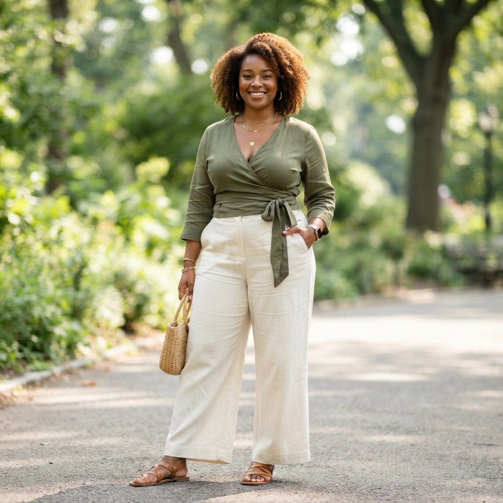 Wrap Top and Wide-Leg Pants with Sandals
