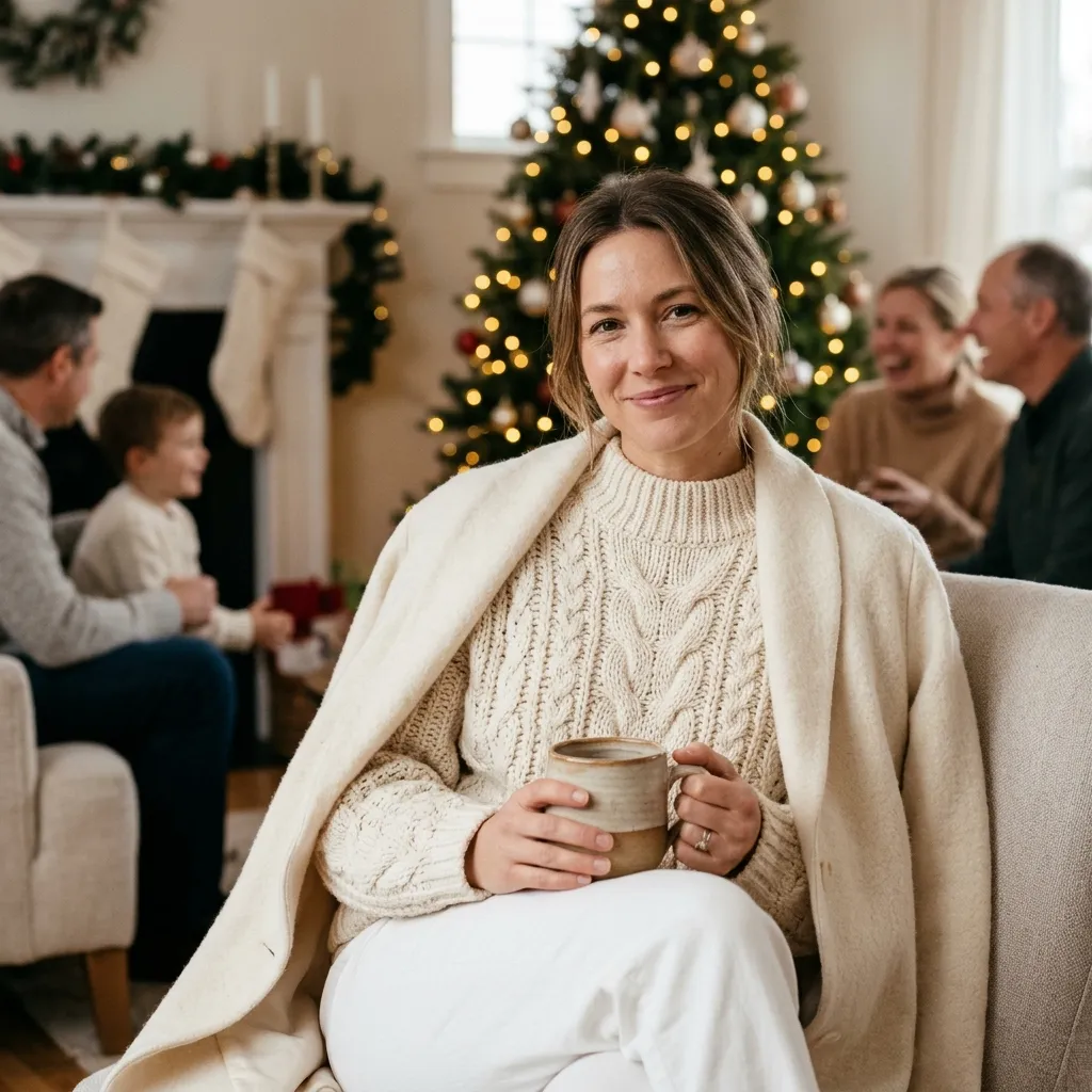 All-White Winter Outfits with Cream Knitwear