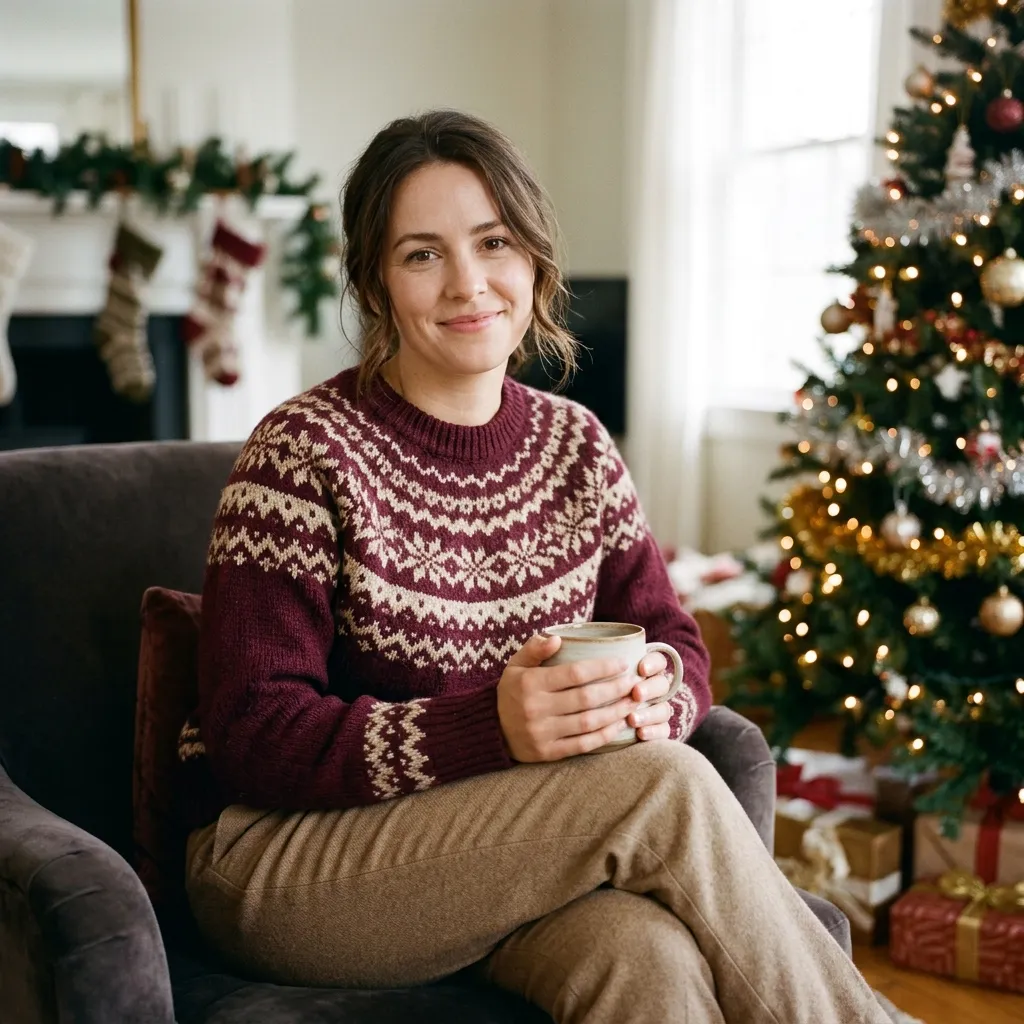 Burgundy and Beige Coordinated Christmas Outfits