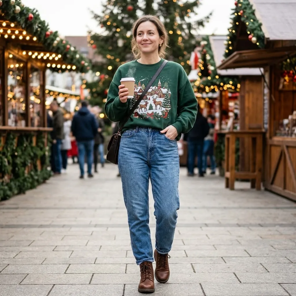 Christmas Graphic Sweatshirt with Mom Jeans