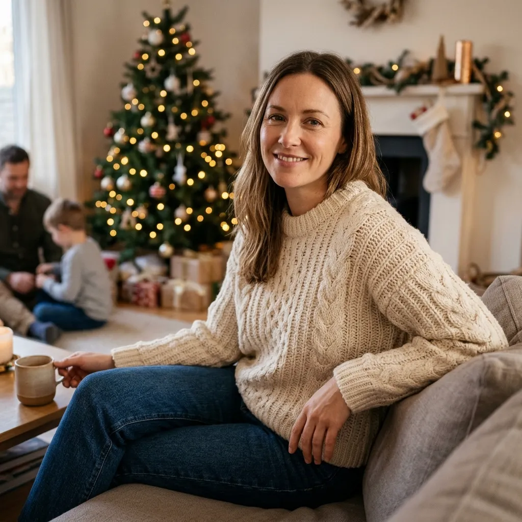 Cream Sweaters with Blue Jeans for a Cozy Family Look
