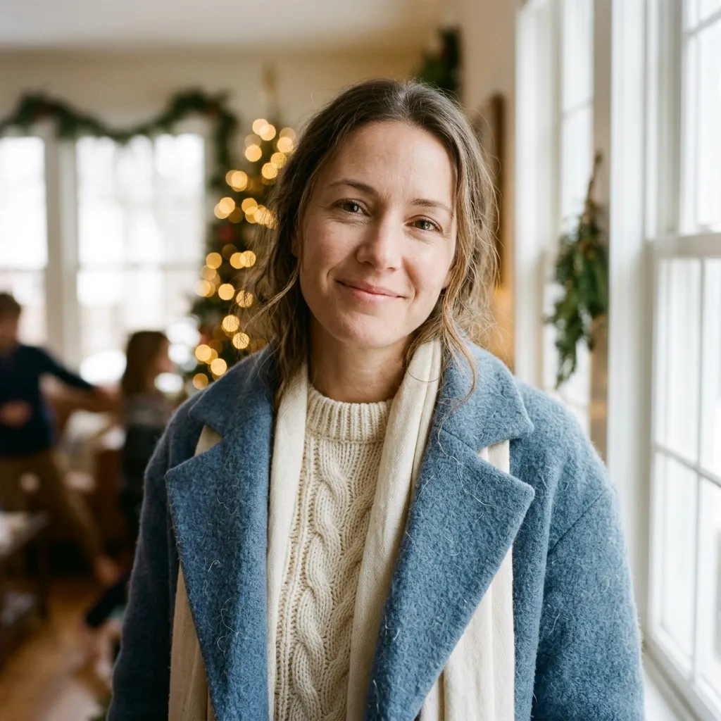 Dusty Blue and Cream Outfits for a Soft Winter Family Portrait