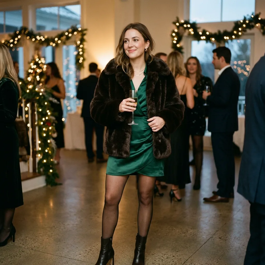 Faux-Fur Jacket with a Satin Mini Dress