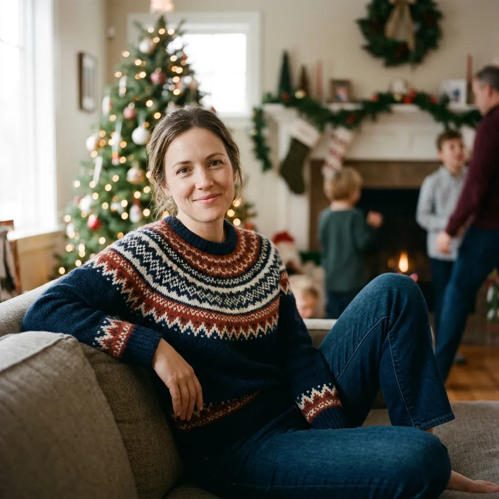 Matching Fair Isle Sweaters with Dark-Wash Jeans