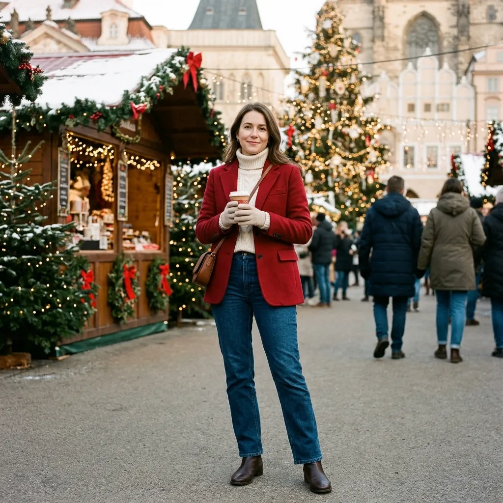 Red Blazer with Straight-Leg Jeans